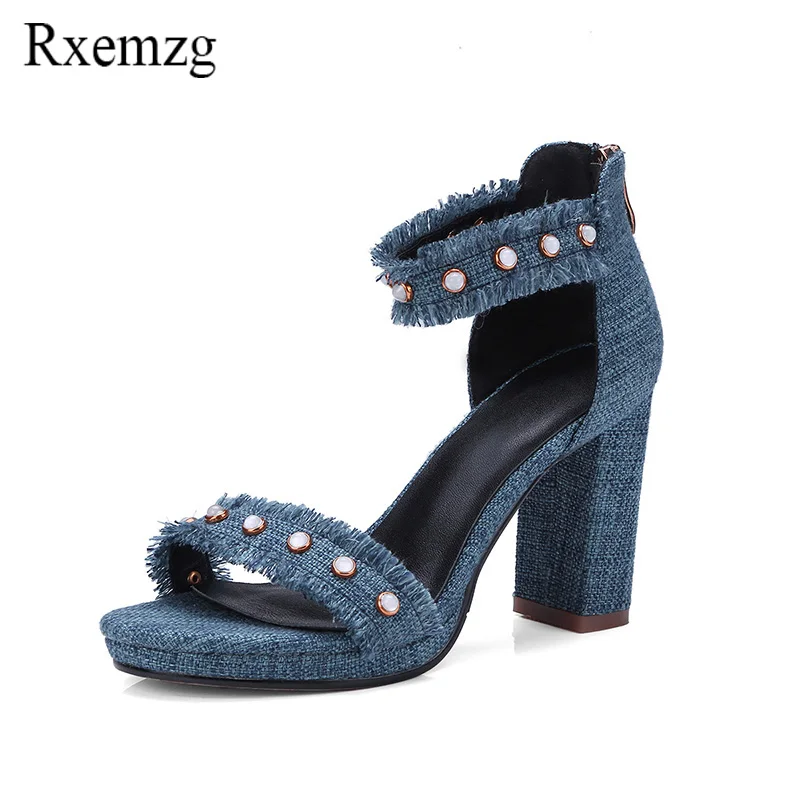 denim and diamond heels