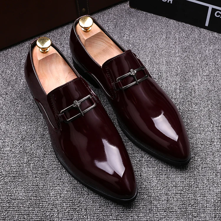 Men Formal Suit Shoes Slip on Patent leather Driving Loafers Wedding ...