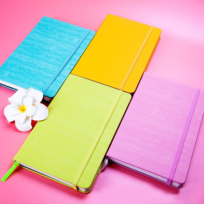 

Dotted Hard Cover Notebook Elastic Band Dot Grid PU Flax Diary Bullet Journal Bujo