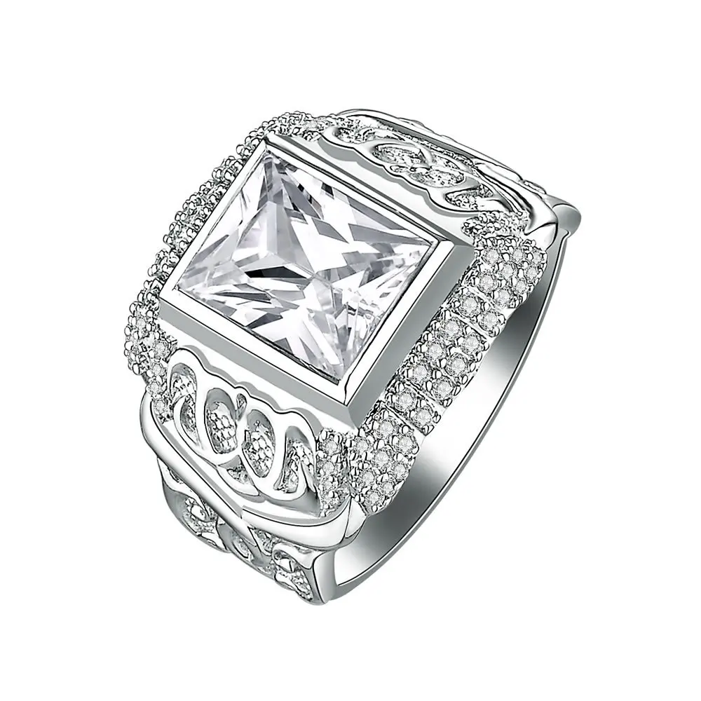 Top Quality Men Silver Ring Emerald Cut 3.0ct Synthetic Diamond 925