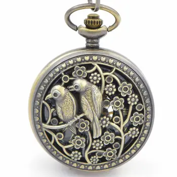 

Bronze Tone Lover Birds Pendant Hand Wind Mechanical Pocket Watch Steampunk With Chain Watch Man Woman Luxury Gift Watch