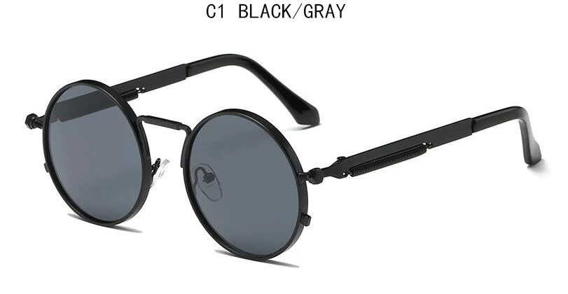 Black Gray Винтажные мужские Солнцезащитные очки женские Ретро панк стиль круглая металлическая оправа цветные линзы солнцезащитные очки модные очки Gafas sol mujer - Цвет линз: Black Gray