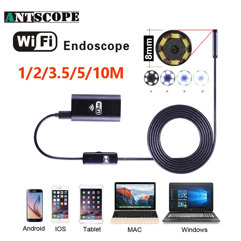 Antscope 720 P Wifi эндоскоп для iPhone Android Инспекционная камера водостойкий Змеиный кабель