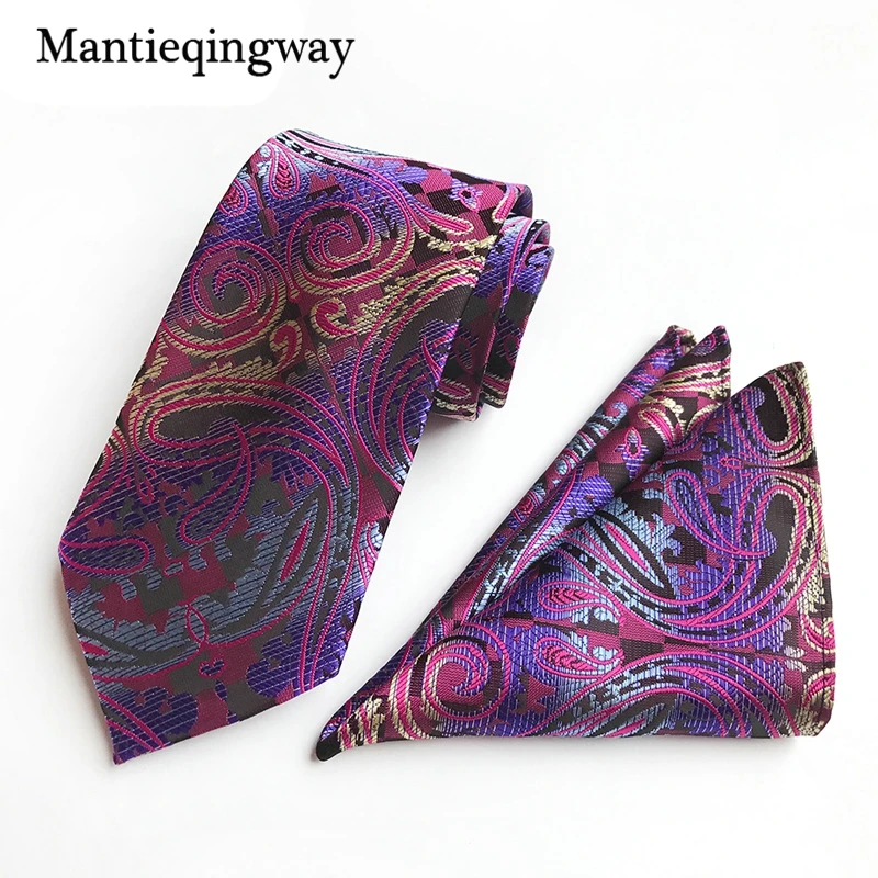 Mantieqingway модные Для мужчин s Пейсли галстук + Hankerchief набор Gravatas Бизнес набор для мужской костюм бренд Галстуки Галстук Hanky