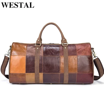 

WESTAL Large Luggage Bag Genuine Leather Men Travel Bags Hand Luggage Waterproof Travel makeup Bag Organizer Weekend Bag 1099