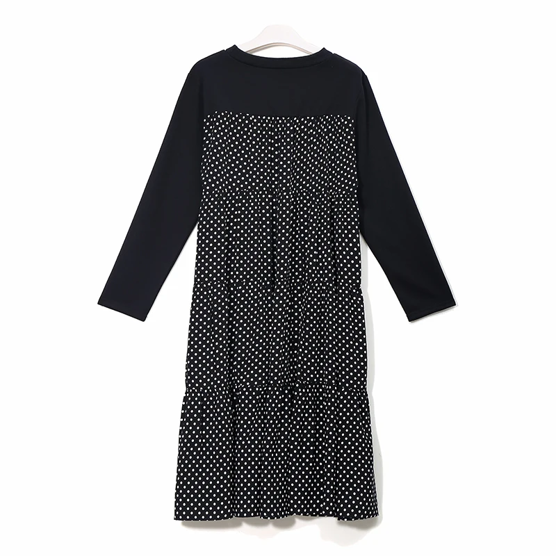 Cena Nowy 2019 jesienno zimowa damska czarna casualowa kreskówka sukienka Polka nadruk w kropki z długim rękawem damska śliczna luźna Midi sukienka femme 3243
