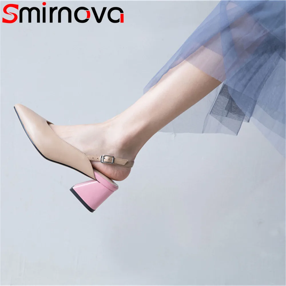 

Smirnova 2018 fashion summer new arrive shoes woman pointed toe pumps women shoes square heel genuine leather high heels shoes