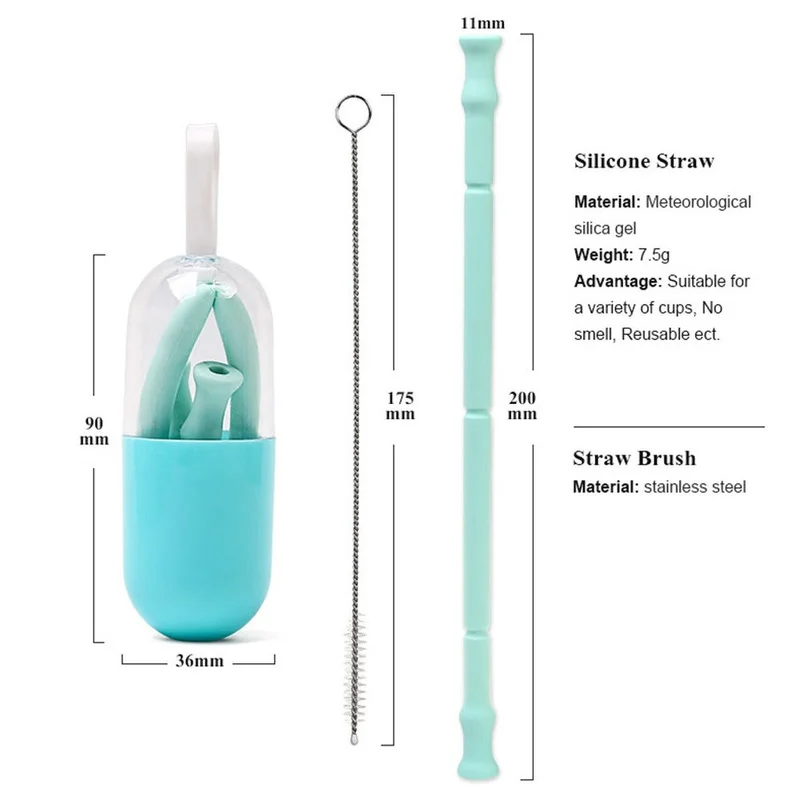 

1pc Reusable Collapsible Drinking Straw for Home Gadget New Folding Silicone Straw(Cleaning Tool and Capsule Box Included)