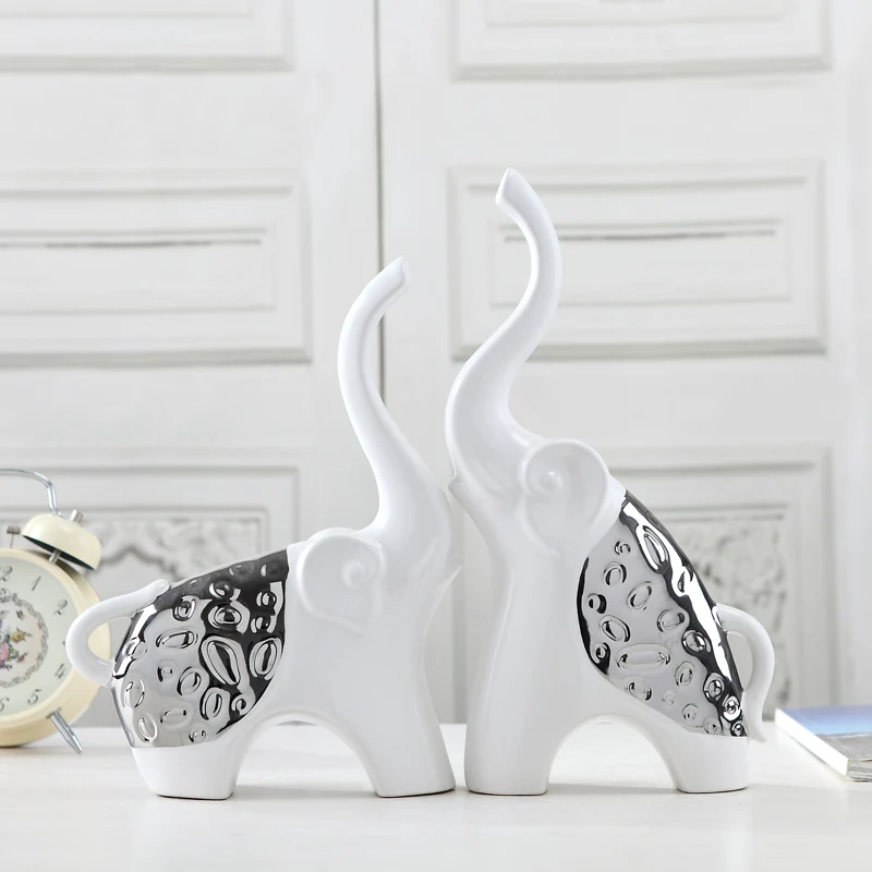 Современные керамические предметы мебели для гостиной, домашний декор, керамические фигурки животных, серебряная Фортуна, слон, парная ваза
