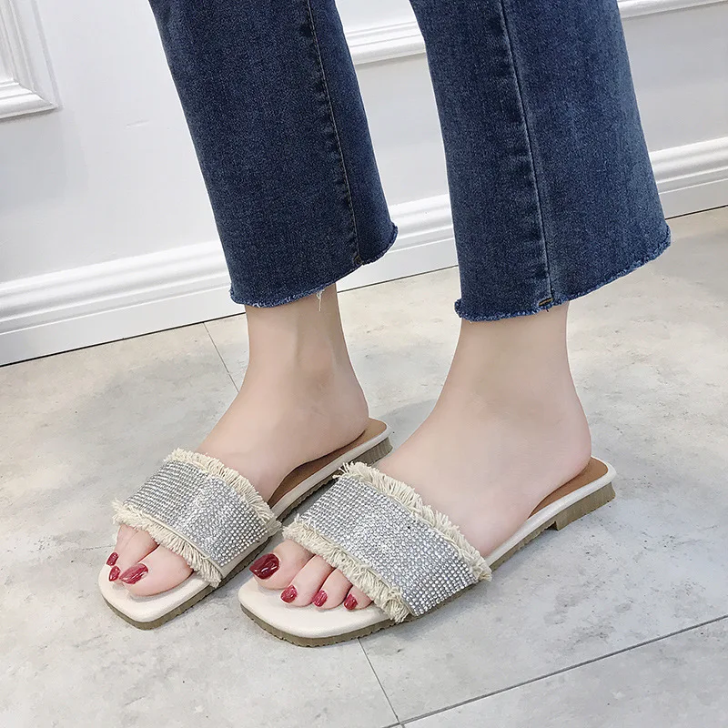 

Women Slippers Rhinestone Flip Flops Dropshipping Bling Beach Slides Sandals mules Casual Shoes Slip On Slipper T180808A