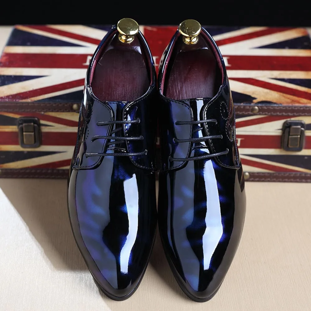 Mode Oxford Cuir 3848 Hommes Taille red En Marié Grande Nouveaux Qffaz Ombre 2018 Mariage Blue gray Chaussures S'habillent Verni De Luxe 6gybf7