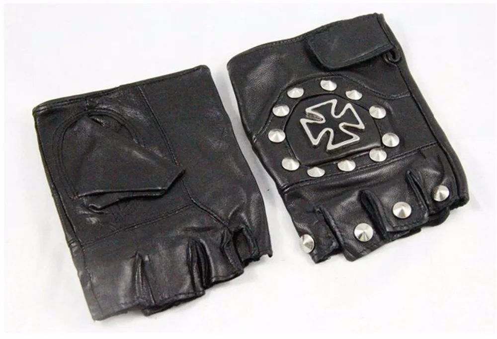 Star Love панк-рок Металл Стиль крест кожаные перчатки Половина Finger Костюмы для косплея реквизита перчатки Модные аксессуары