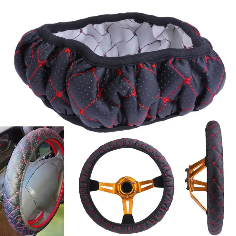 Interior Accessories DIY Steering Wheel Covers/Extremely soft Leather Braid on the steering-wheel of Car With Needle and Thread 