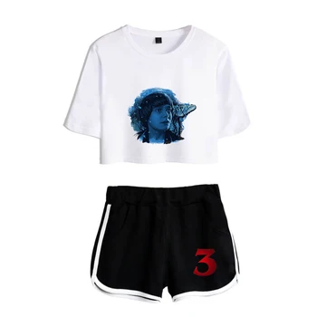 

Frdun Tommy New Stranger things 3 Two Pieces Crop Top Short Tshirt and Short Pants Casual popular Kpop Harajuku Set