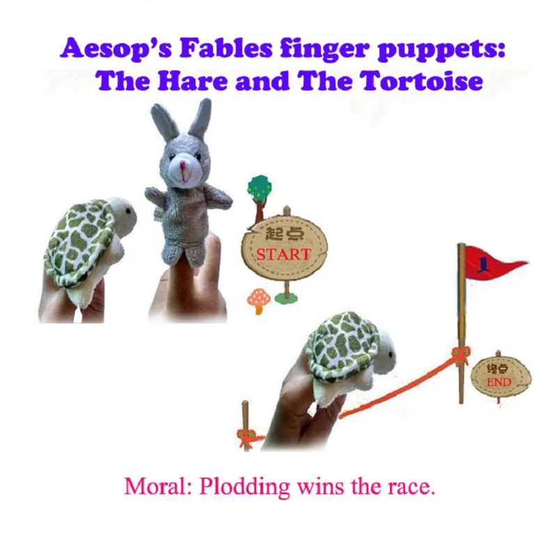 

Aesop's fables, Tortoise and Hare story / world of fairy tales Finger Puppet Plush Toys Cartoon Biological Child Baby Favor Doll