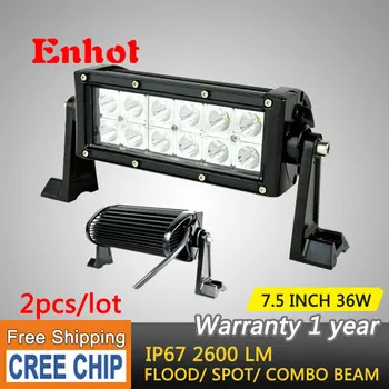 

ENHOT 2pcs Cree Chip 7.5'' 36W LED Work Light Bar for Tractor Boat Off-Road 4x4 Hummer Truck SUV ATV Spot Flood Combo Beam 12v