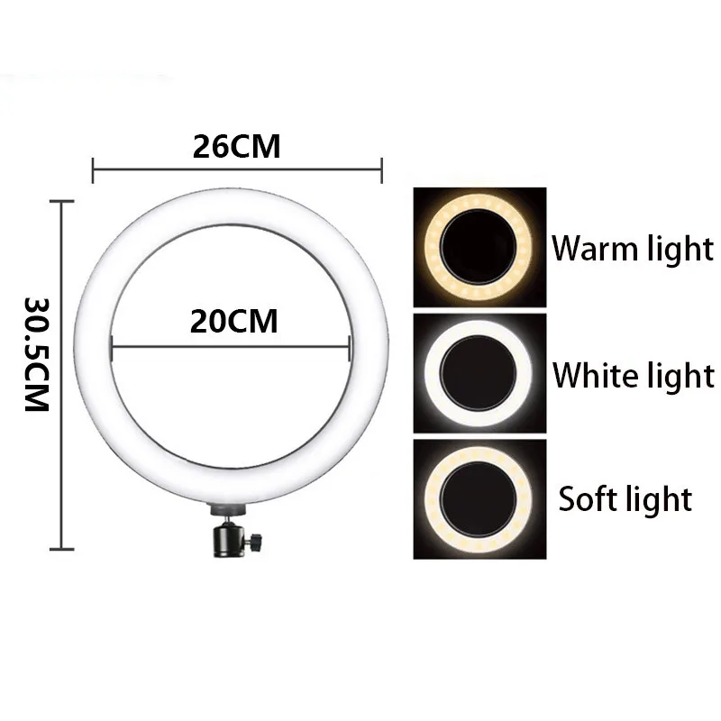 Кольцевой светильник Tycipy 26 см 12 Вт для фотостудии двойной зажим для телефона светодиодный кольцевой светильник для селфи фотографический светильник ing со штативом для Iphone