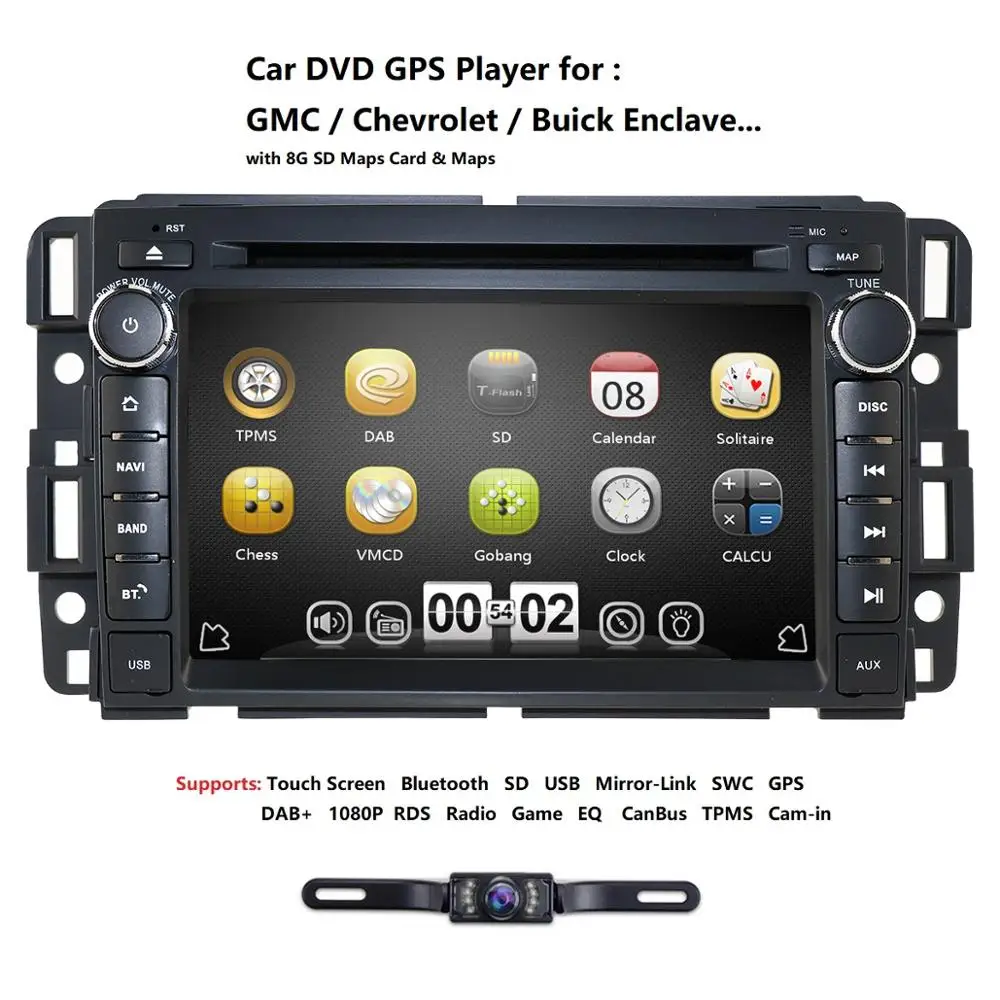 Perfect Ossuret 7" Double Din Touchscreen FM/AM Radio Wince Car Stereo DVD Player GPS Navi for GMC Yukon Acadia Chevy 2007-2012 SWC RDS 1