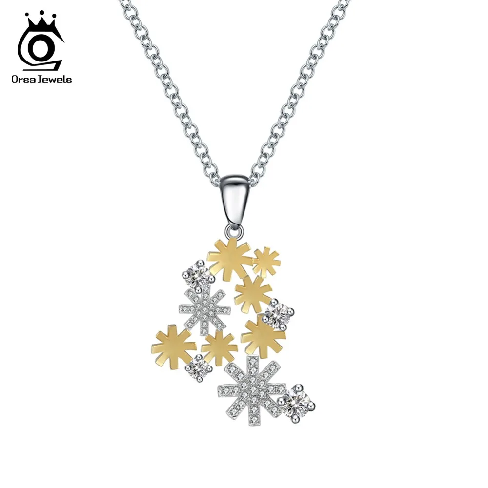 

ORSA JEWELS Women Pendants Snowflake Pattern Original AAA Dazzling CZ Gold-color With Silver Color Party Gift Jewelry ON158