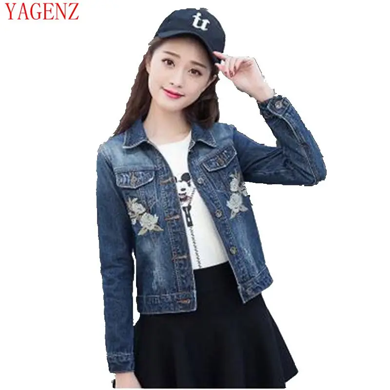 YAGENZ 2017 young women новые джинсовые куртки с вышивкой Весенняя Женская Студенческая