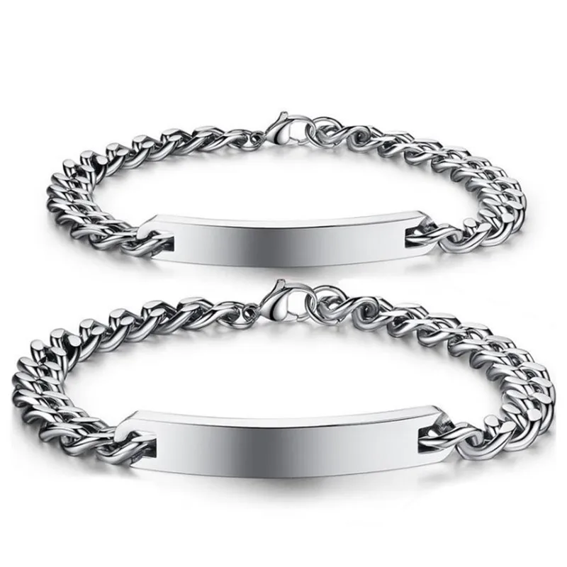 

Personiality DIY Custom Engrave Lover Bracelets Fashion Stainless Steel Chain Accessories Jewelry Couple Bracelet Man Gifts