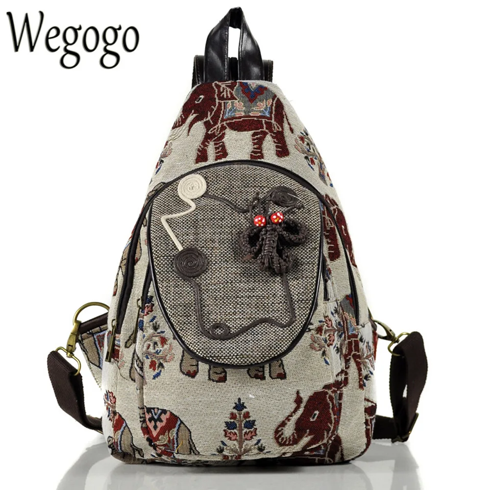 

New Arrive Women Backpack Elephant Backpack Canvas Embroidery Shoulder Bag Travel Rucksack Schoolbag Chest Bag Woman Mochila