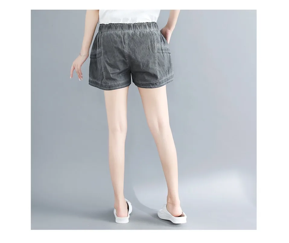 Vintage Old washed women shorts All match lady cotton shorts withe pockets Plus size casual women trousers Bottoms hots