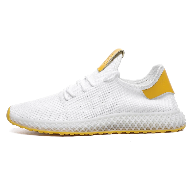 Мужские кроссовки для бега; сетчатая спортивная обувь; летние мужские кроссовки для бега; дышащая уличная спортивная обувь; Sapatilhas Homems - Цвет: white yellow