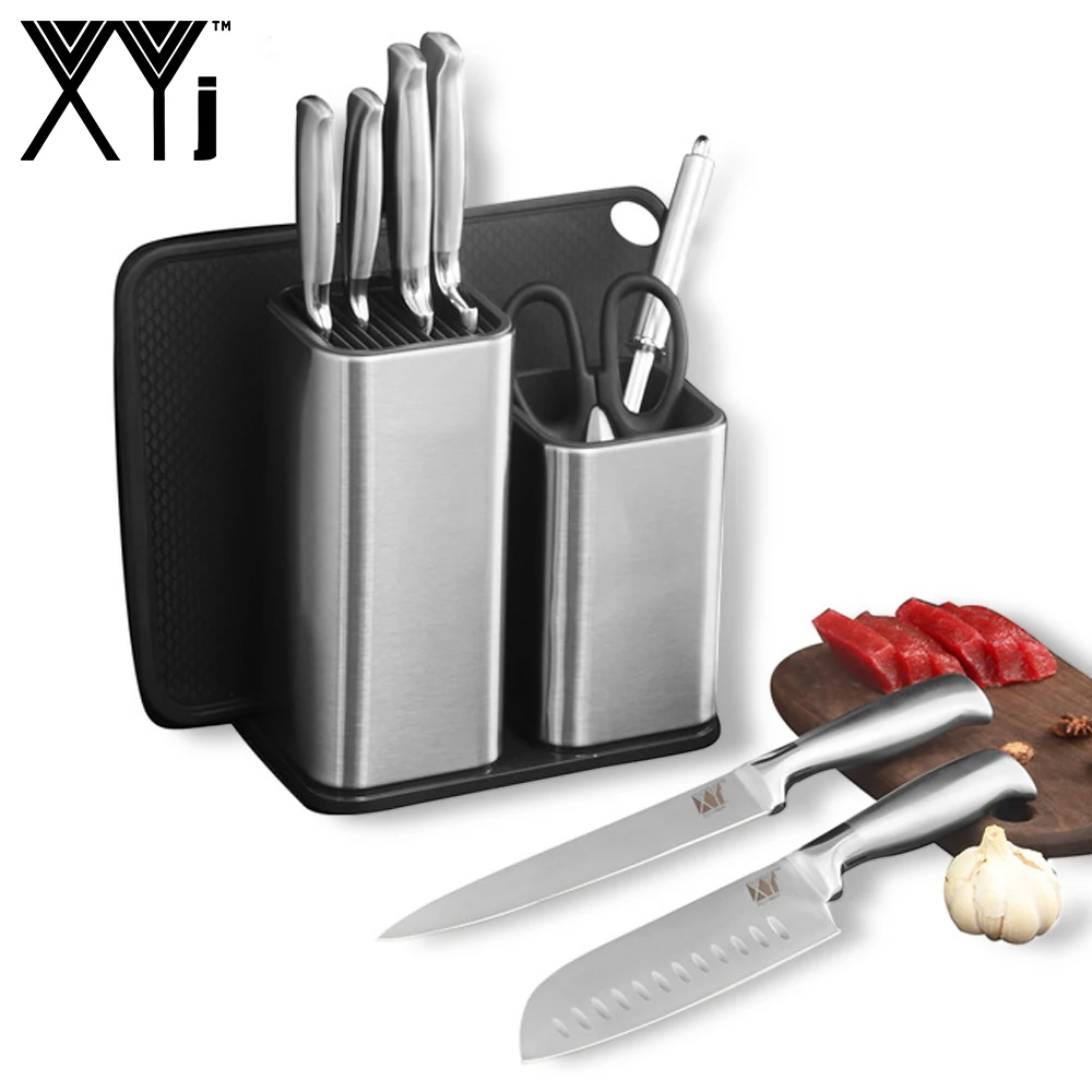 XYj набор кухонных ножей из нержавеющей стали держатель подставка блок точилка бар стержень разделочная доска кухонные ножницы аксессуары инструменты подарок