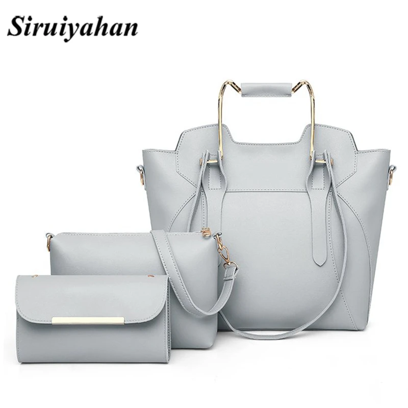 

Women 3 Pcs/Set Handbags PU Leather Shoulder Bags Casual Tote Bag Tassel Metal Handle Designer Composite Messenger Bag Purse Sac