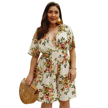 

2019 Spring Summer New Arrival Floral Print Short Sleeve Women Jumpsuit Loose Girls Clothes Playsuit Female Oversize Hot Sale