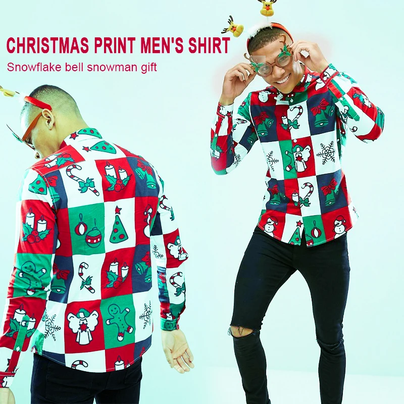 

Comfortable Men Shirt Men'S Tops Holiday Outdoor Printing Breathable Men'S Long Sleeves Christmas