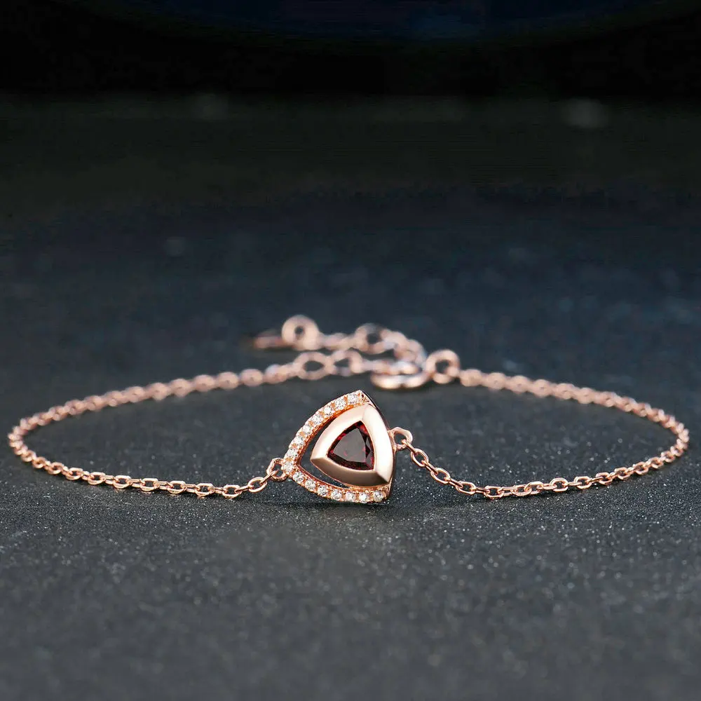 LAMOON Triangle Gemstone 5mm Garnet S925 Bracelets & Bangles 925 Sterling Silver Fine Jewelry Rose Gold Color For Women LMHI040