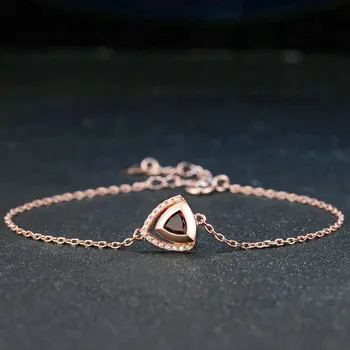 

LAMOON Triangle Gemstone 5mm Garnet S925 Bracelets & Bangles 925 Sterling Silver Fine Jewelry Rose Gold Color For Women LMHI040