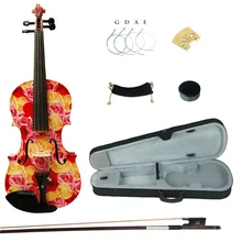 Kinglos 4/4 Полный размер синий цветок красная роза твердой древесины скрипичный набор с эбеновым фитингом для начинающих чехол с бантом канифоль и т. Д