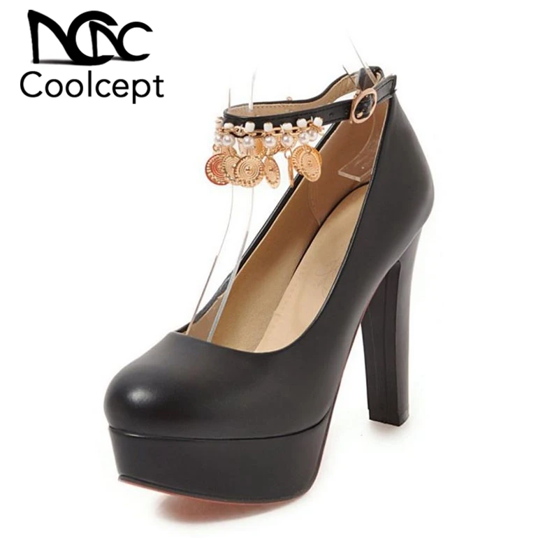 Coolcept/модные женские туфли-лодочки с пряжкой на лодыжке, туфли на высоком квадратном каблуке, однотонные офисные женские туфли на платформе