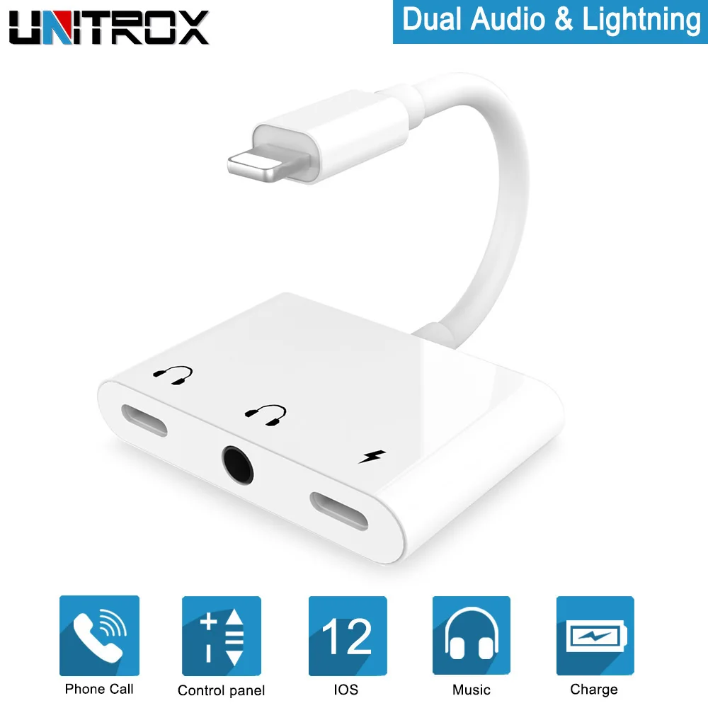 

3 in 1 Headphone Splitter Dual For Lightning with 3.5mm Headphone Jack Audio Adapter Fast Charge Splitter for iPhone X/8Plus/7P