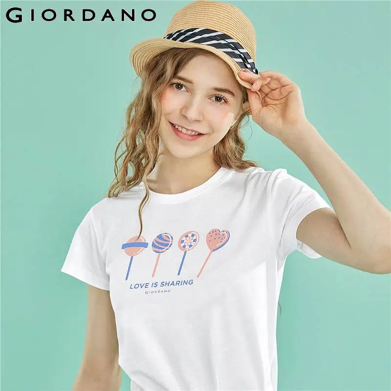 

Giordano Women T Shirt Funny Graphic Tee Shirt Femme Regular Fit Camiseta Mujer Casual Printed Pattern Womens Tshirt