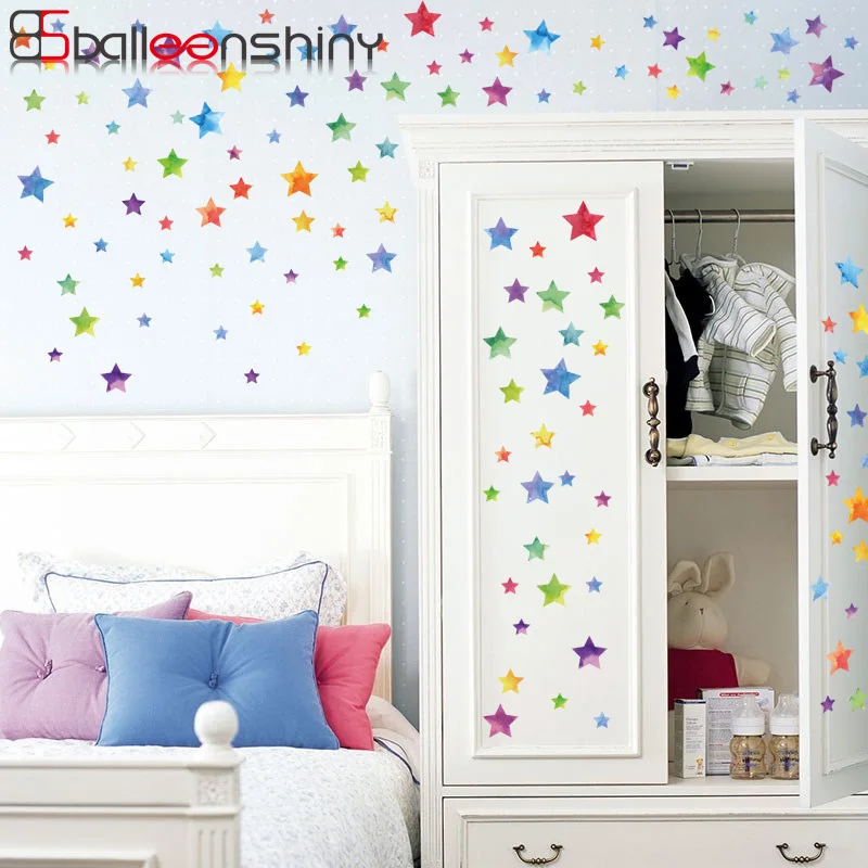 cheap BalleenShiny Colorful Stars DIY Wall Stickers Bedroom Porch Cabinet TV Glass Kindergarten Layout Decorative Decals Wallpaper