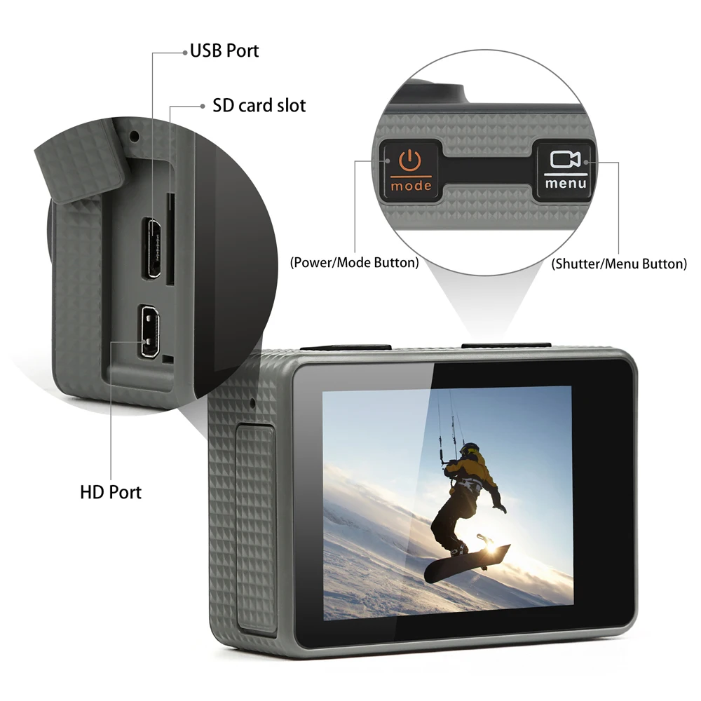 Водонепроницаемая экшн-камера для съемки 45 м, 4 K, 14 МП, 1080 P/60FPS, Ultra HD, WiFi, Спортивная камера с широкоугольным объективом 170, набор аксессуаров для Go Pro