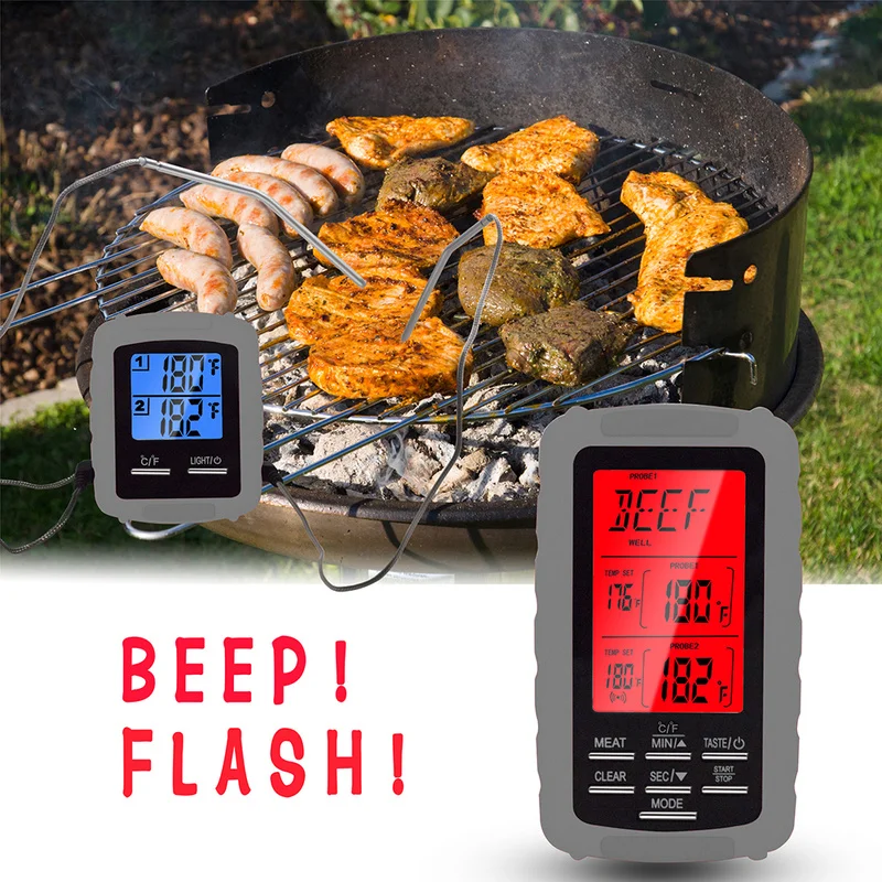 Cheerful Kitchen Wireless Remote BBQ Thermometer Dual Probe Digital Cooking Meat Food Oven Thermometer for Grilling Smoker BBQ