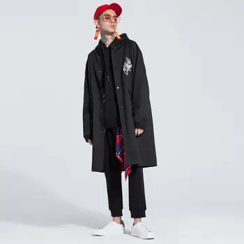 

Mark Fairwhale 2019 new arrival spring solid embroidery button down above knees length long trench coat men 718113021002