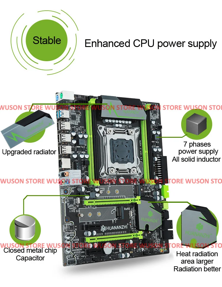 Скидка материнская плата комплект HUANANZHI X79 Pro Материнская плата с двойным M.2 слотом процессор Intel Xeon E5 2650 V2 ram 4*16G 6 Трубок кулер