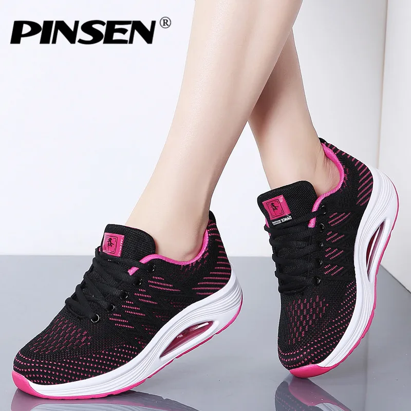 

PINSEN 2019 Sneakers Women Spring Basket Femme Breathable Mesh Shoes Woman Lace-up Flats Heels creepers moccasins tenis feminino