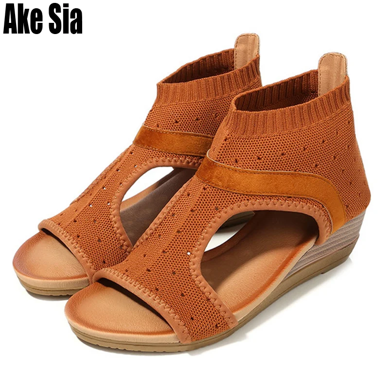 Womens Roman Casual Sandals Wedge Heels Peep Toe Hollow Out Ankle Buckle Shoes