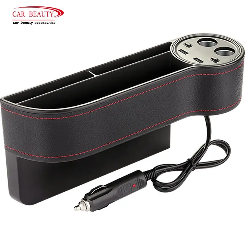 

Multi Function ABS Car Seat Crevice Storage Box Organizer with Dual USB Charging Port Gap Pocket Coin Case Card Phone Holder