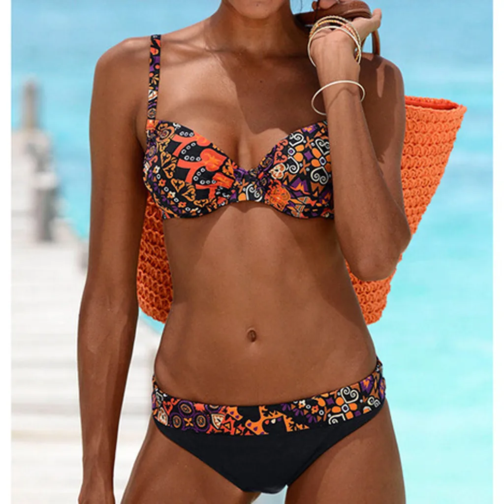 

Women's Swimsuits Bikini Push up Women Floral Print Bikini Set Swimming Two Piece Swimsuits Swimwear Beach Suit stroj kapielowy
