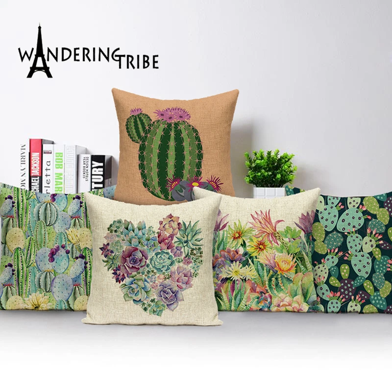 Funda de de dibujos animados, cubierta de almohada de Cactus Vintage para sala de cojines de decoración de flores, funda de almohada verde 45x45|Funda de cojín| AliExpress