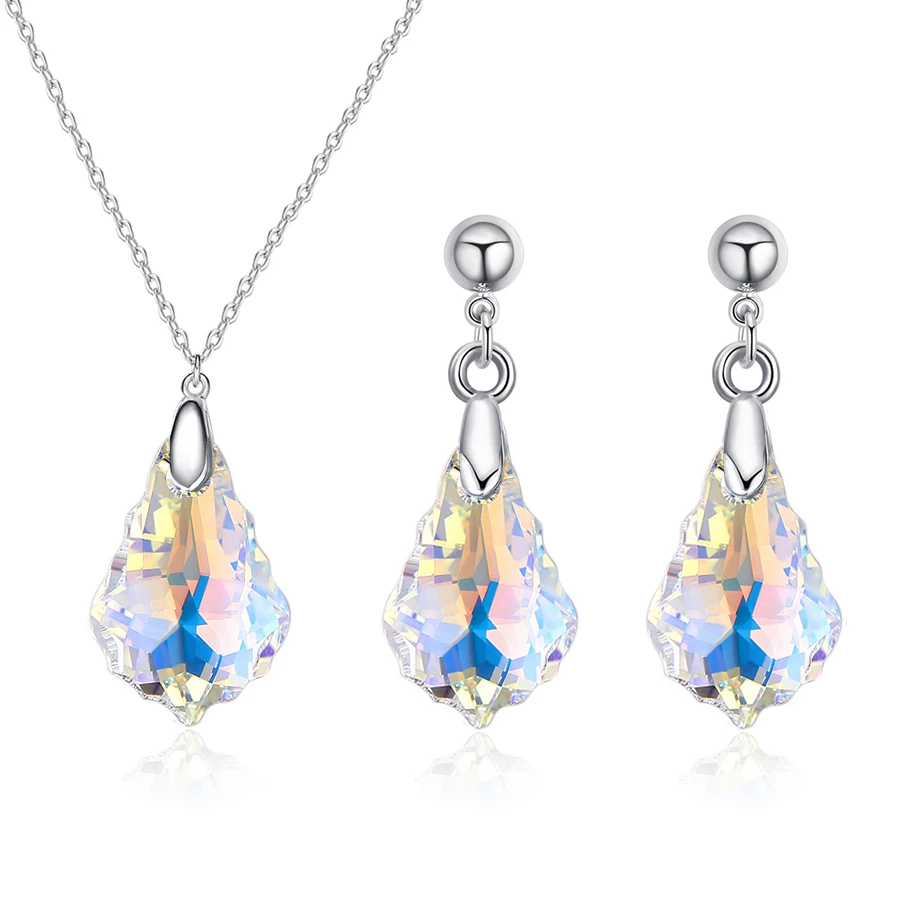 

BAFFIN Romantic Real Crystals From Swarovski Jewelry Sets Silver Color Geometric Pendant Necklace Drop Earrings For Women Gifts