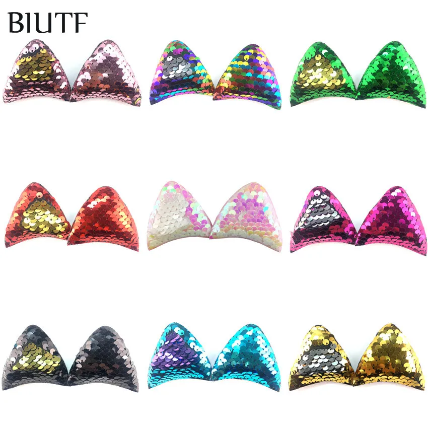 

Wholesale 100pcs/lot 2.4'' Reversible Sequin Ear Cat Flit Glitter Cat Ear DIY Hair Accessories 9 Colors TH289